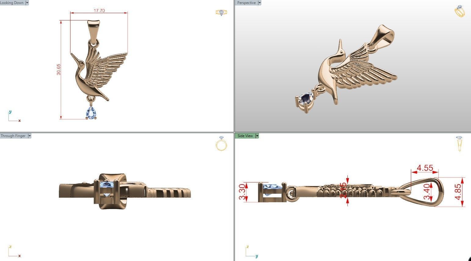 Jewelry pendant stork 3D print model_14