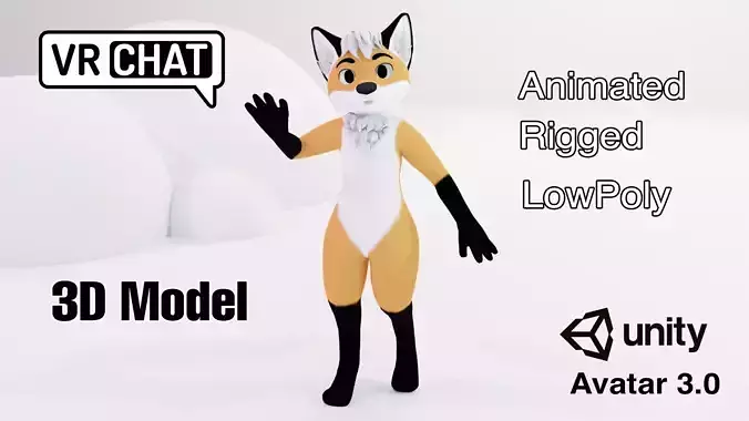 Brenard The Fox 3D Model Avatar Base Vrchat Ready Low Poly  Low-poly 3D model