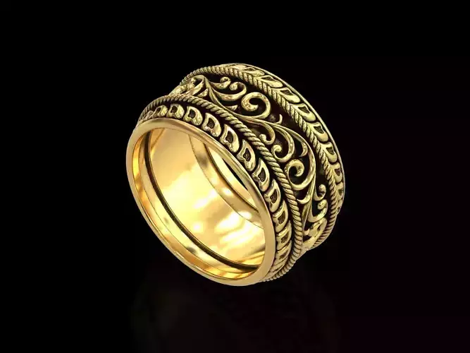 Antique floral carving eternity band ring