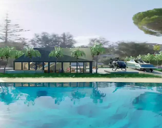 Mansion room with chairs and tables