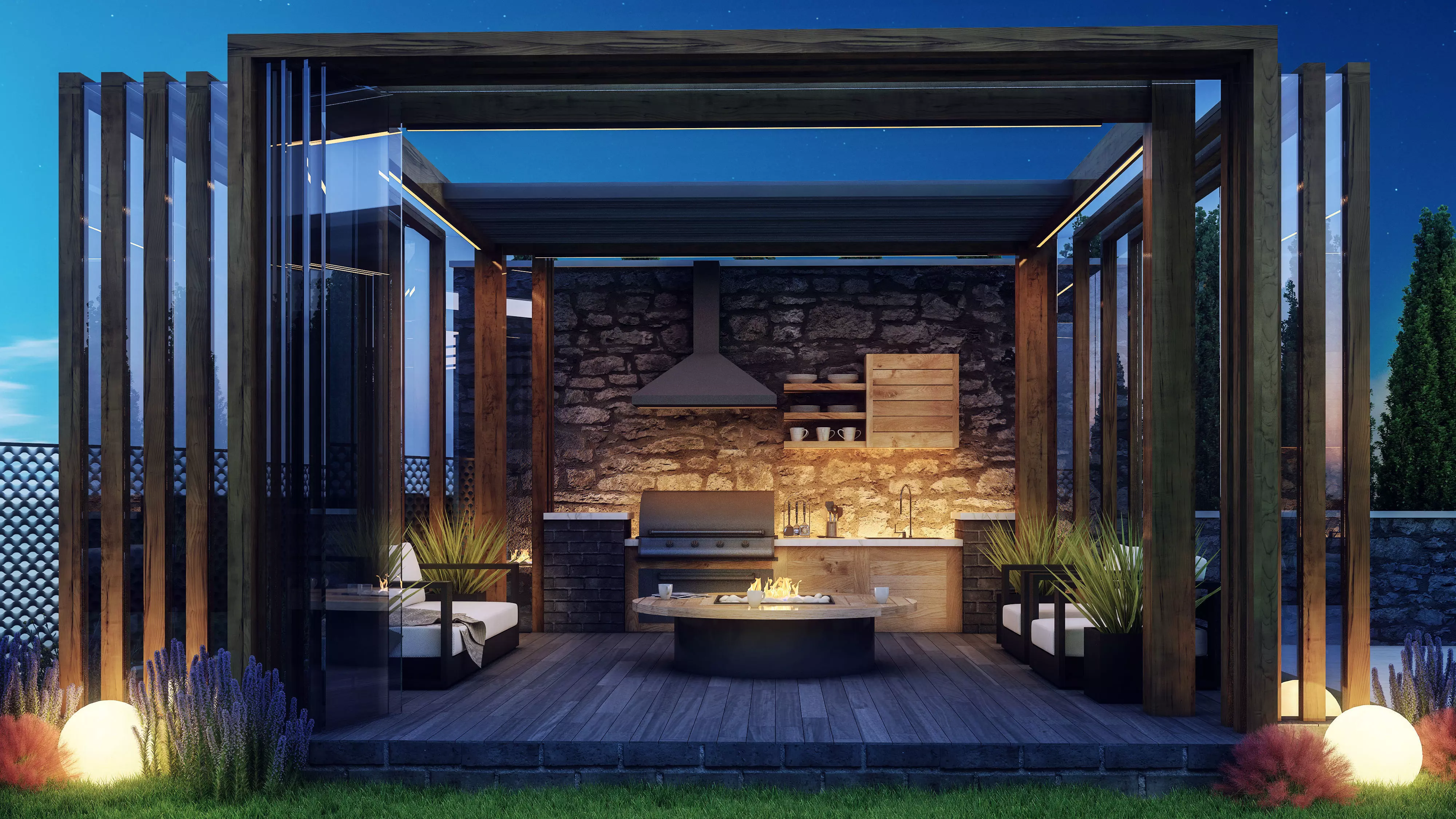 Wooden Pergola for Garden Low-poly 3D model