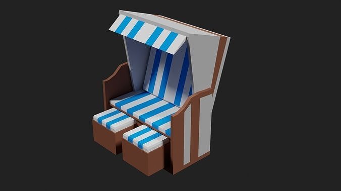 Lowpoly Beachchair beach chair with stripes Low-poly 3D model