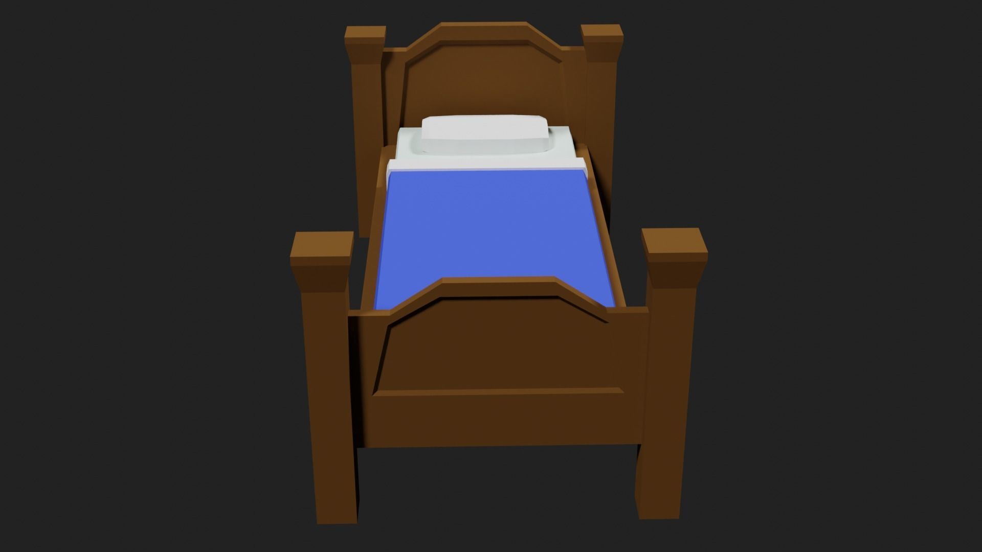 Lowpoly Bed wooden with sheets Low-poly 3D model_27