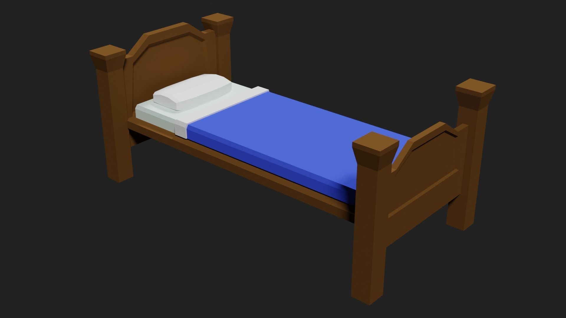 Lowpoly Bed wooden with sheets Low-poly 3D model_24