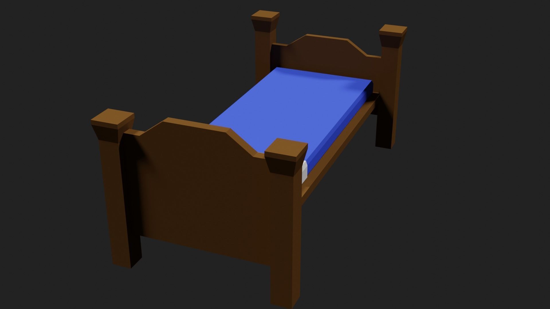 Lowpoly Bed wooden with sheets Low-poly 3D model_14