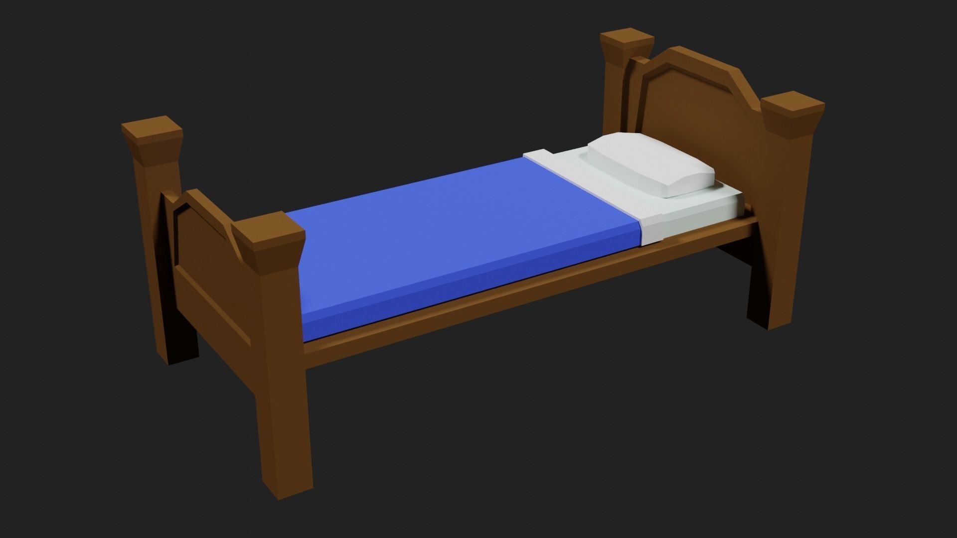 Lowpoly Bed wooden with sheets Low-poly 3D model_3
