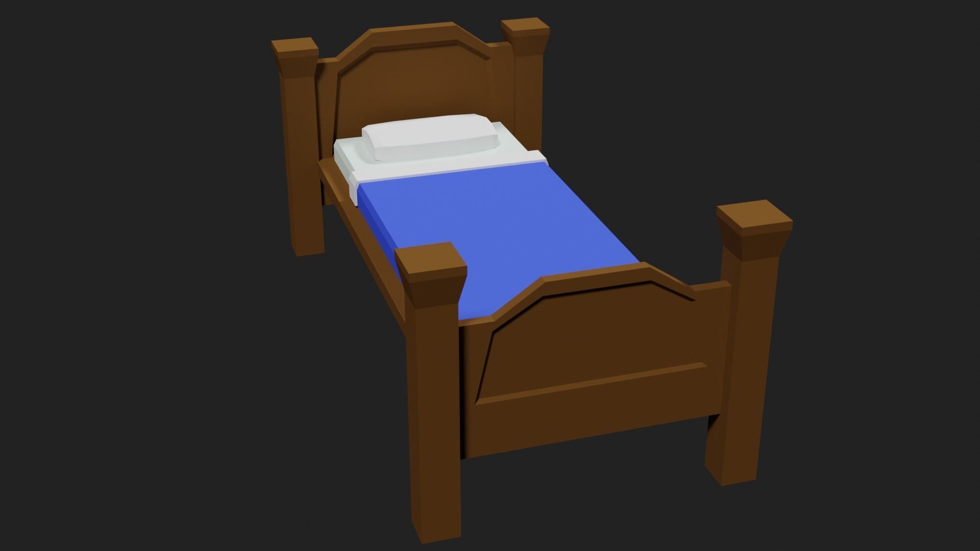 Lowpoly Bed wooden with sheets Low-poly 3D model_26