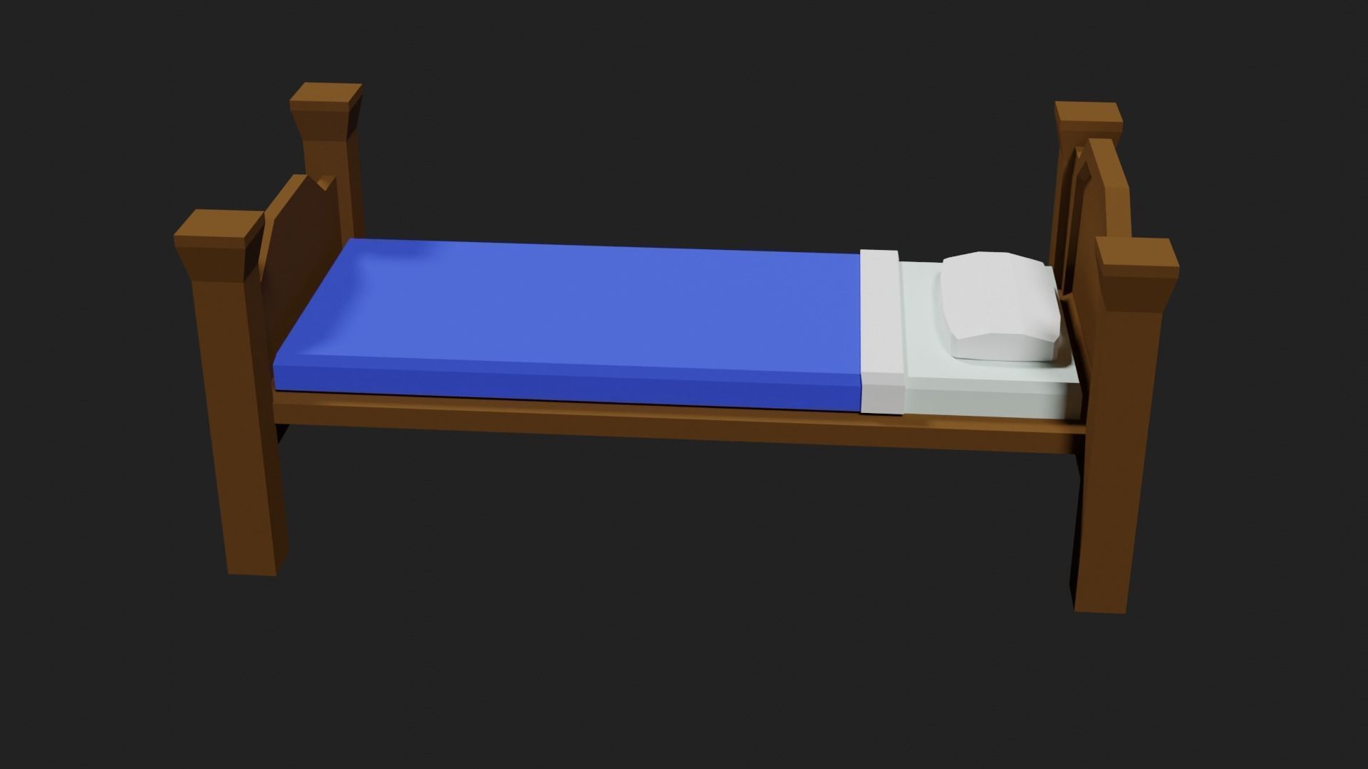 Lowpoly Bed wooden with sheets Low-poly 3D model_6
