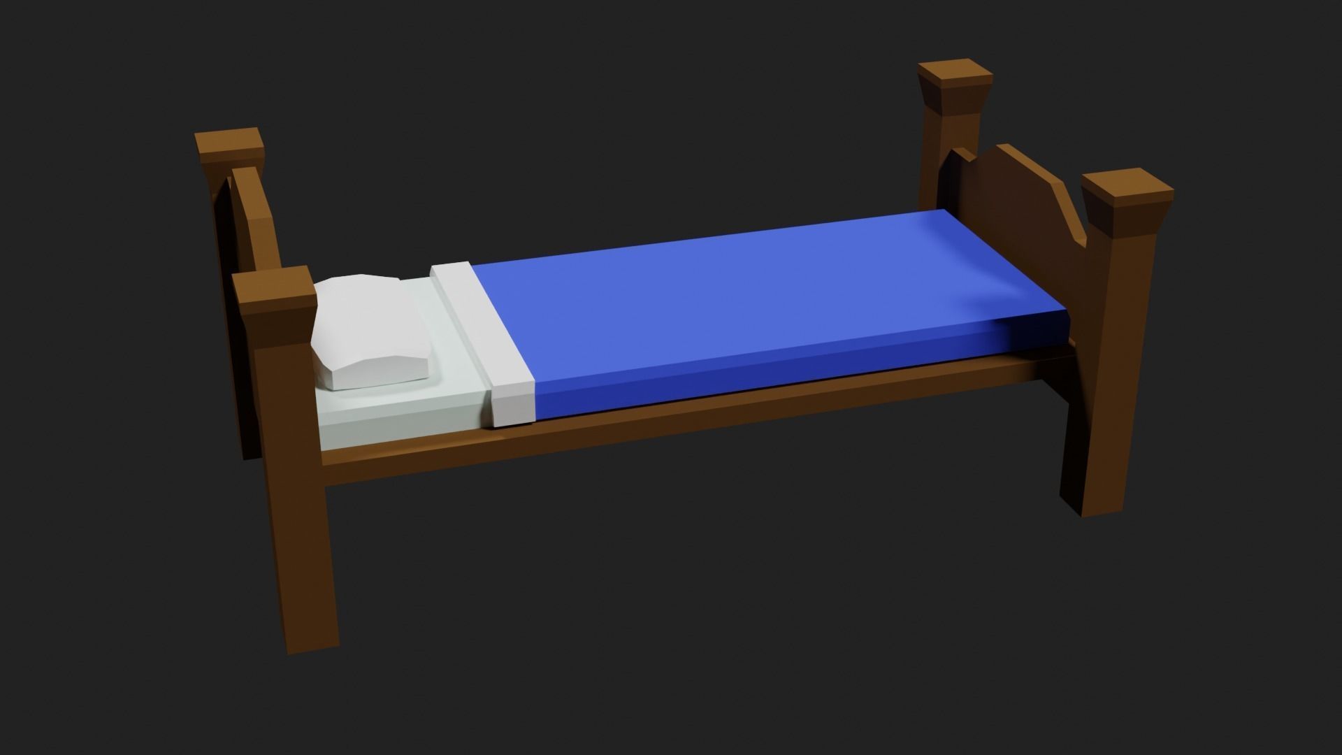 Lowpoly Bed wooden with sheets Low-poly 3D model_19