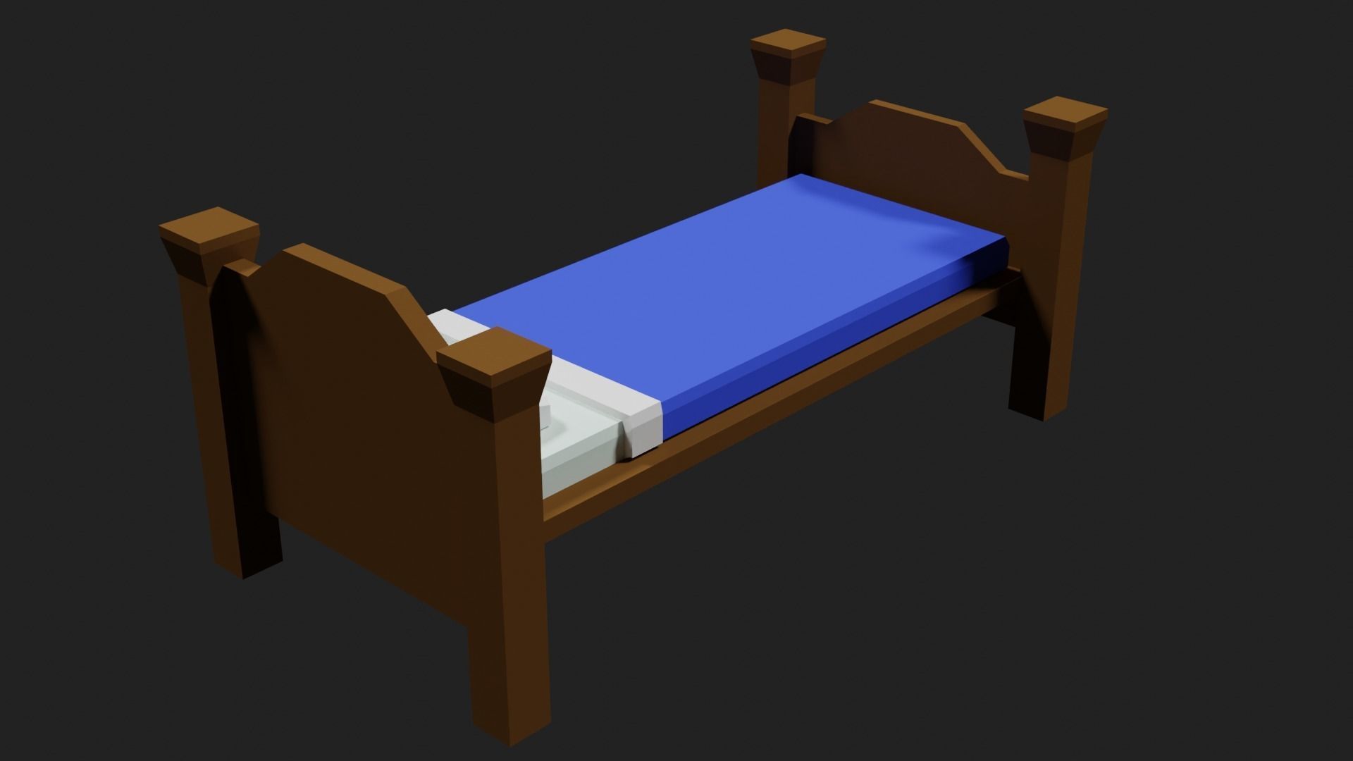 Lowpoly Bed wooden with sheets Low-poly 3D model_16