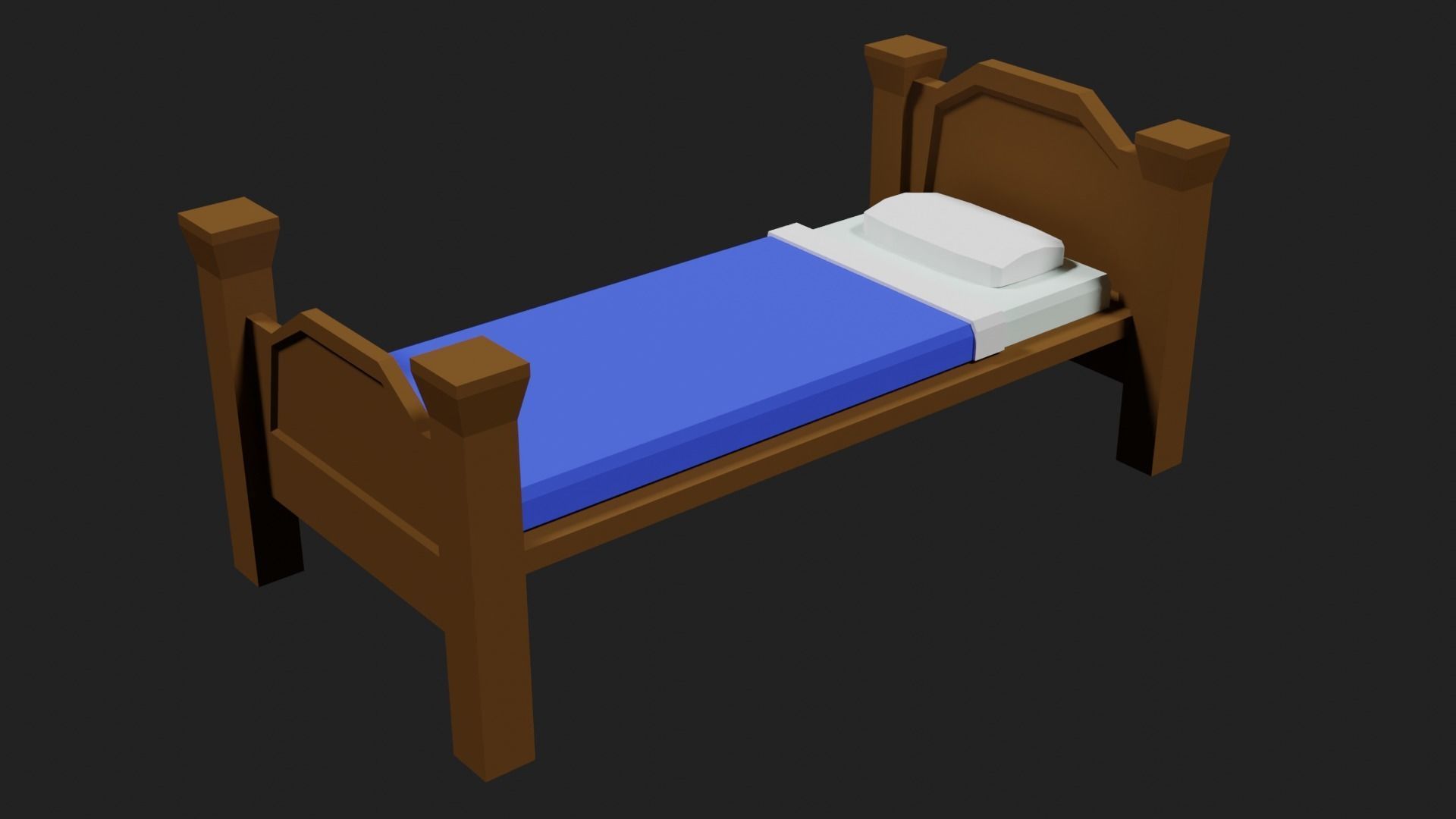 Lowpoly Bed wooden with sheets Low-poly 3D model_2