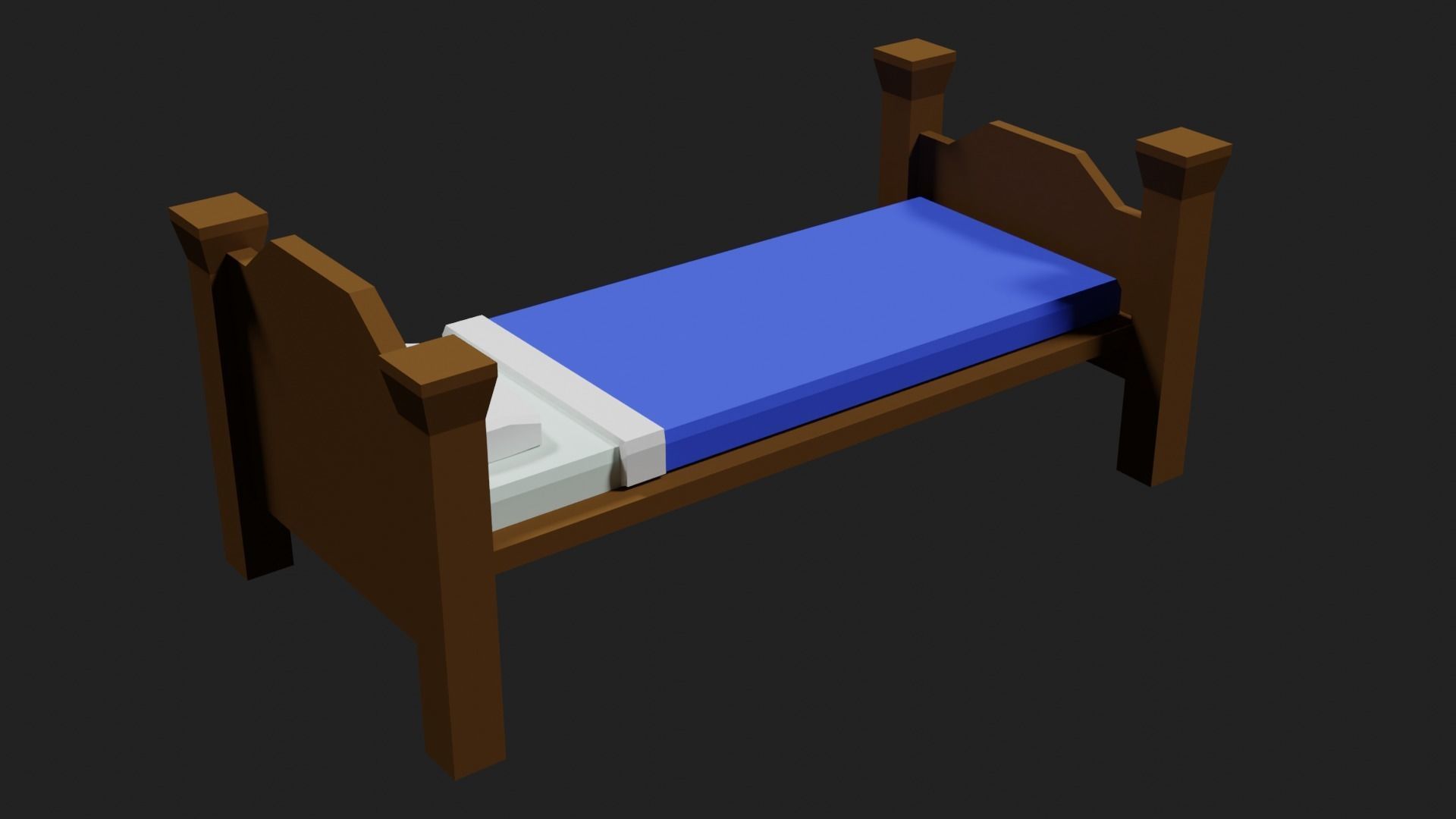 Lowpoly Bed wooden with sheets Low-poly 3D model_17