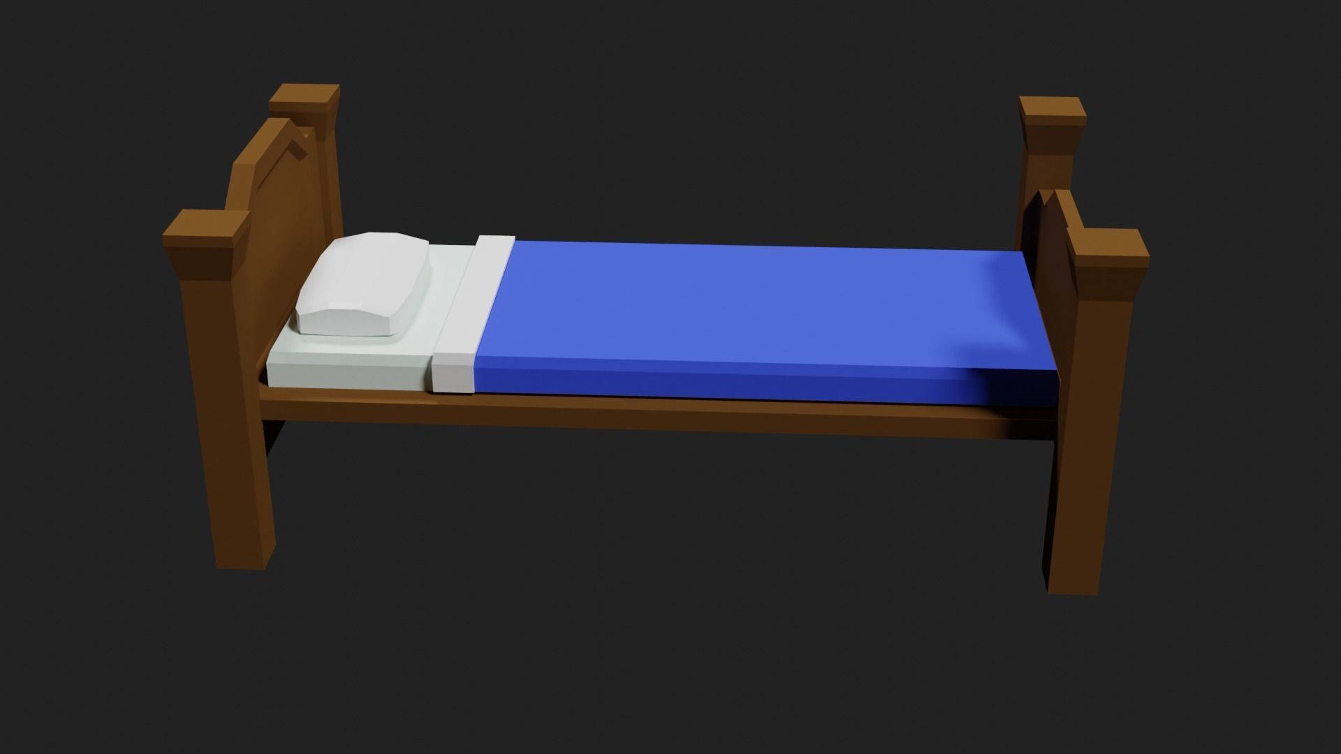 Lowpoly Bed wooden with sheets Low-poly 3D model_21