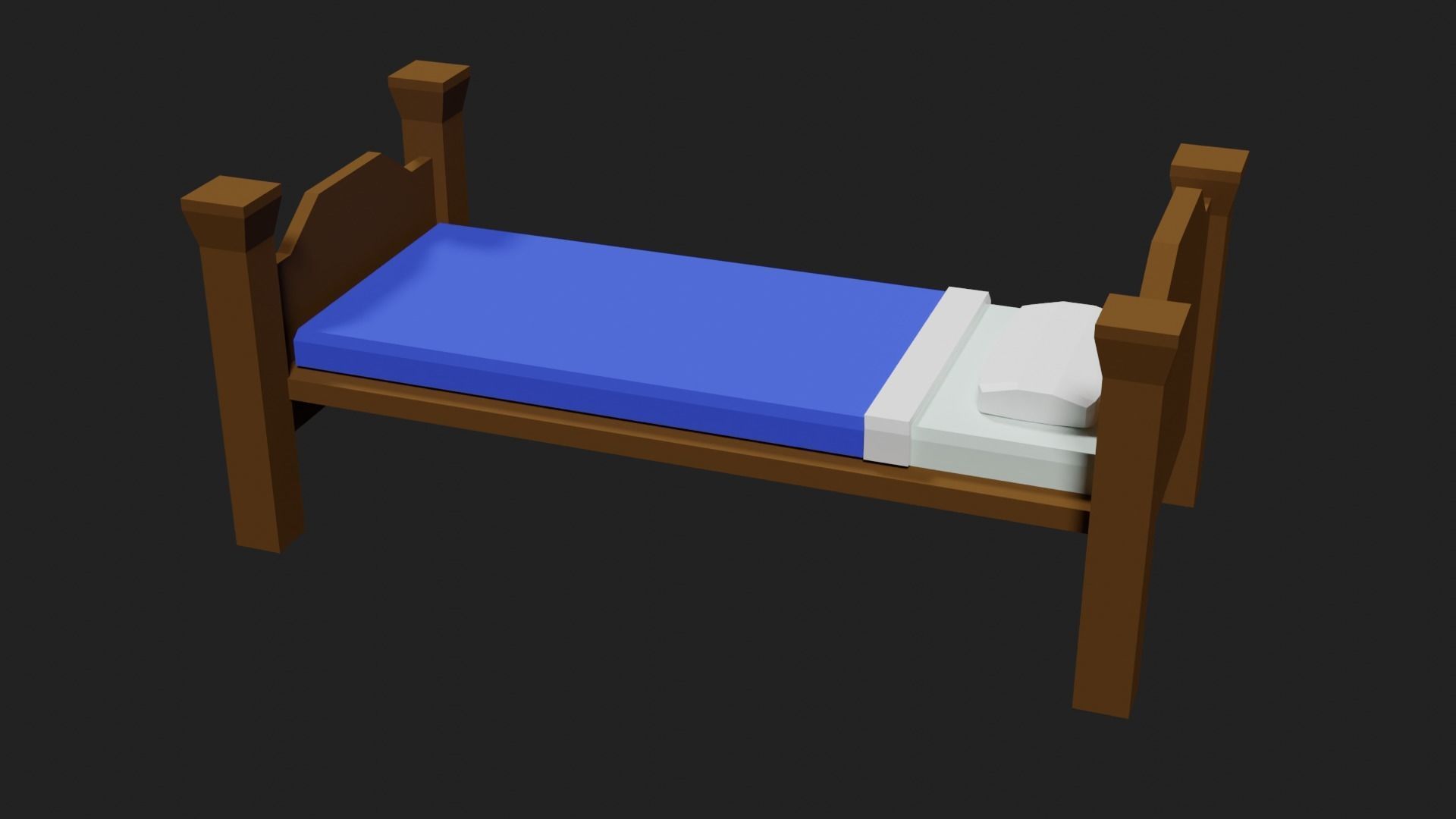 Lowpoly Bed wooden with sheets Low-poly 3D model_7