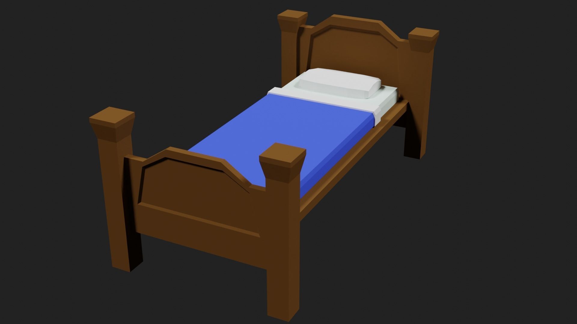 Lowpoly Bed wooden with sheets Low-poly 3D model_29