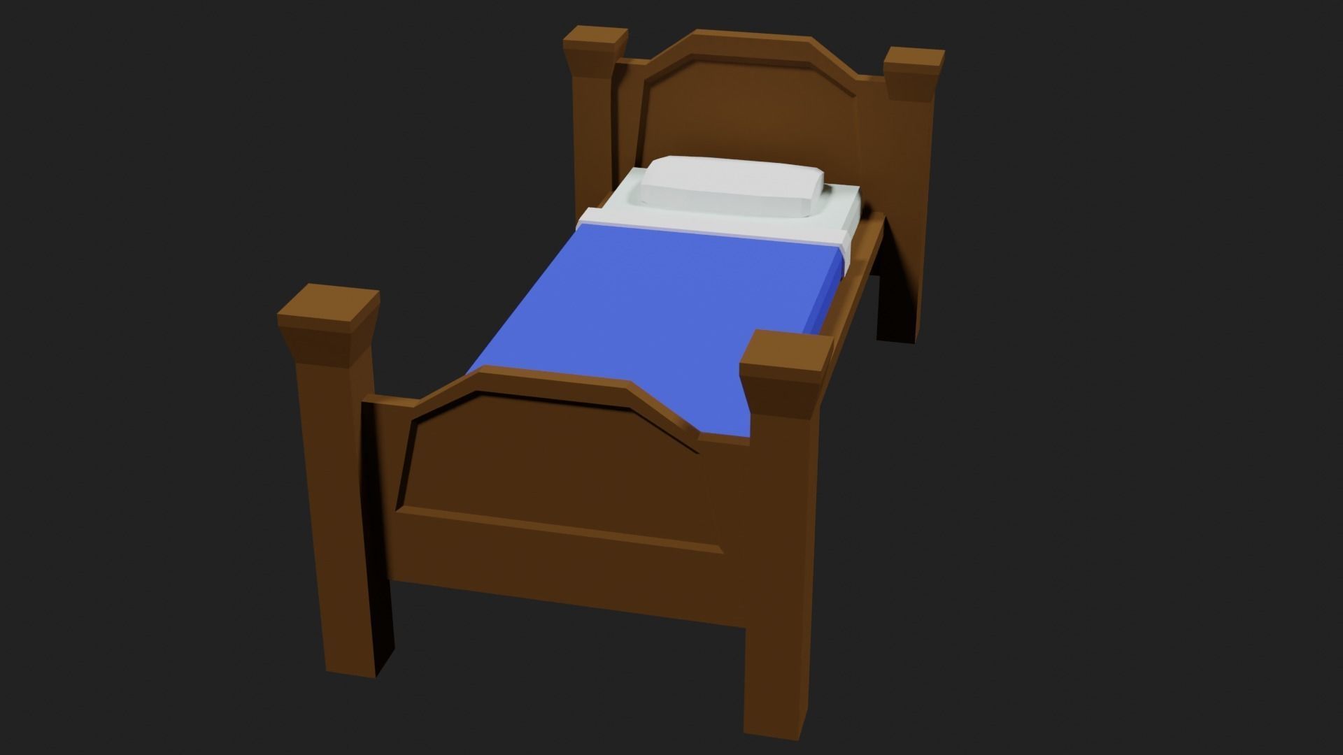 Lowpoly Bed wooden with sheets Low-poly 3D model_28