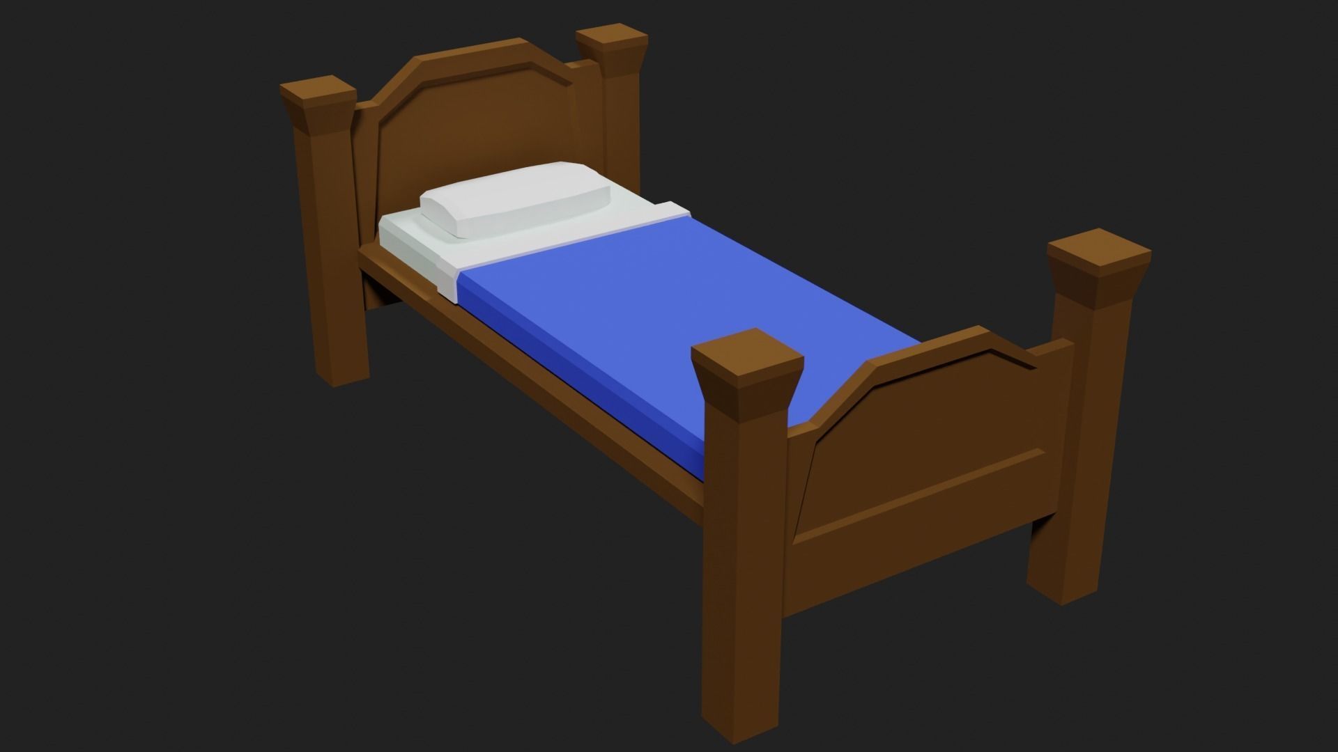 Lowpoly Bed wooden with sheets Low-poly 3D model_25