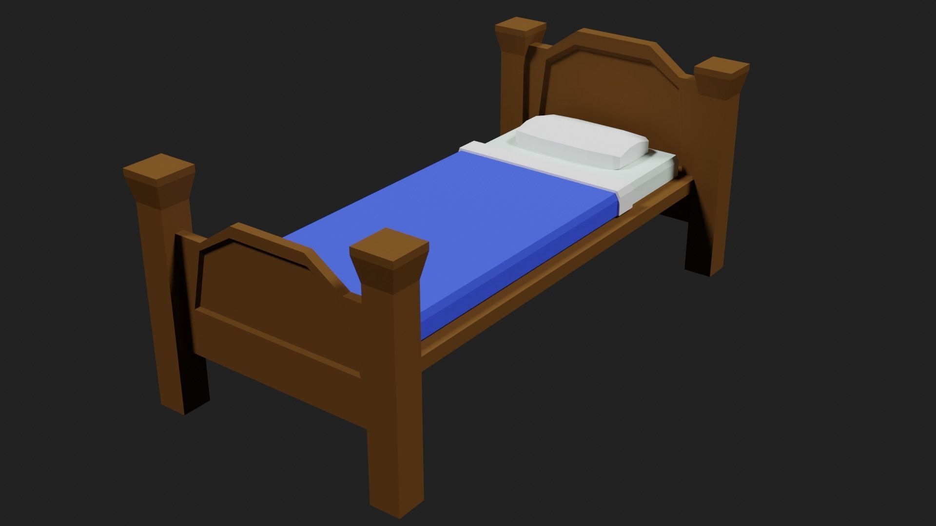 Lowpoly Bed wooden with sheets Low-poly 3D model_30