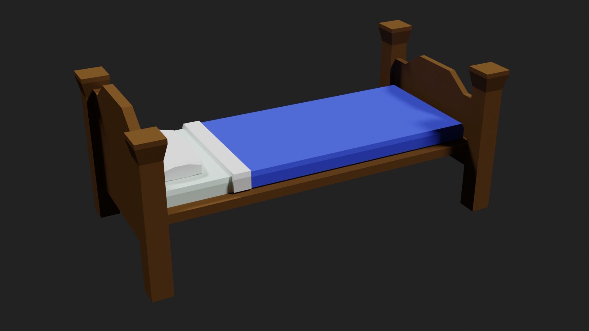 Lowpoly Bed wooden with sheets Low-poly 3D model_18