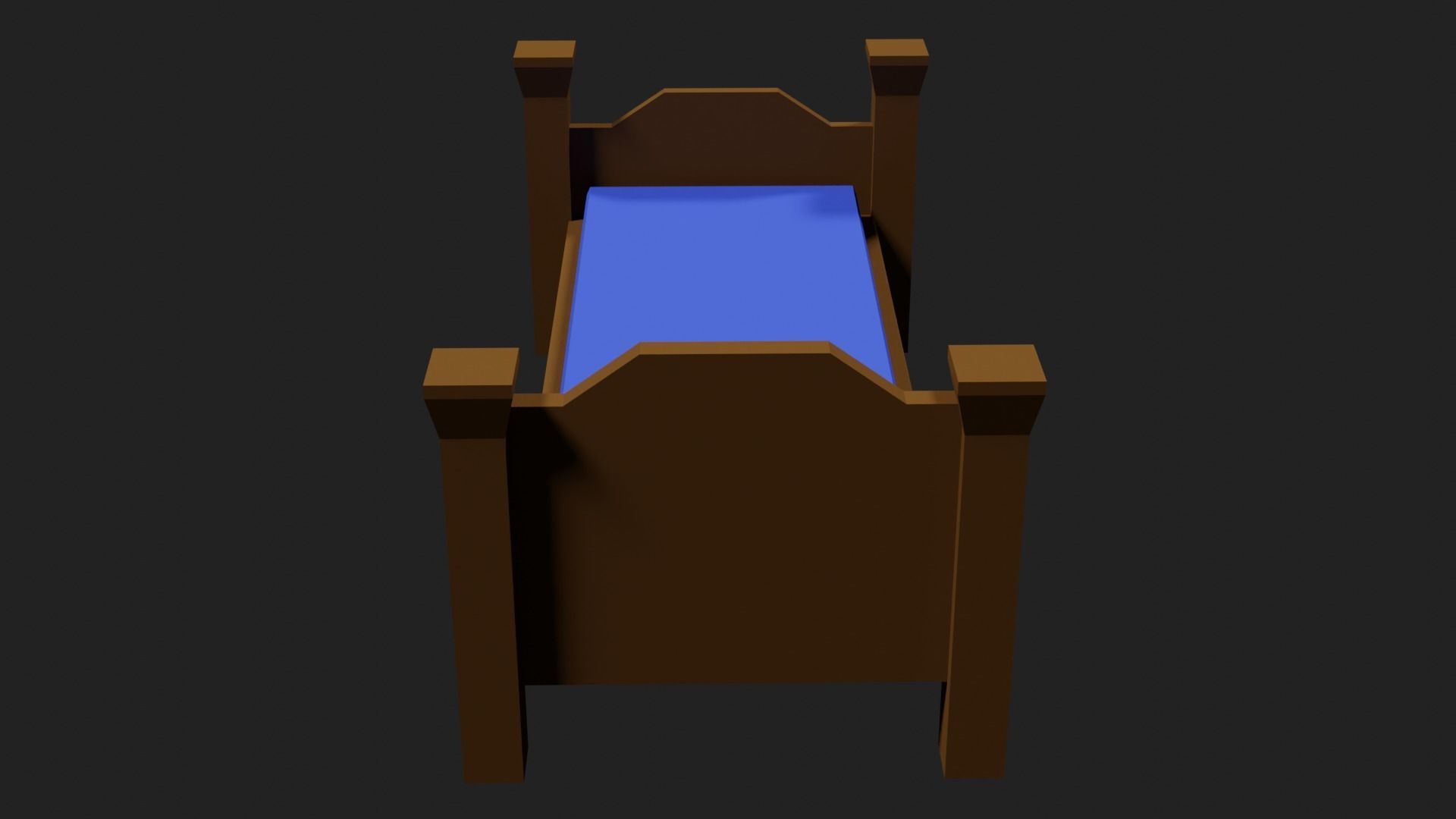Lowpoly Bed wooden with sheets Low-poly 3D model_12