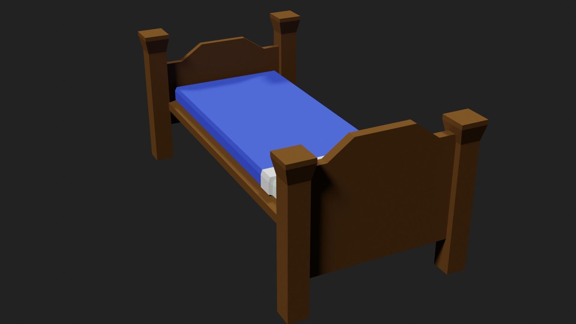 Lowpoly Bed wooden with sheets Low-poly 3D model_10