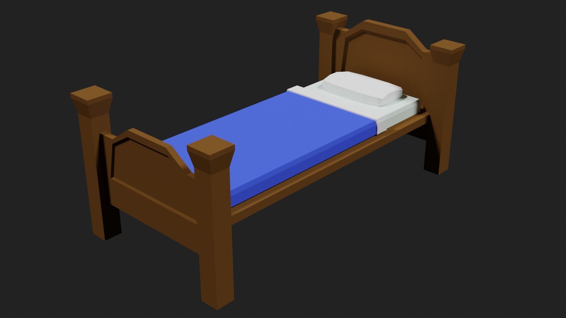Lowpoly Bed wooden with sheets Low-poly 3D model_31