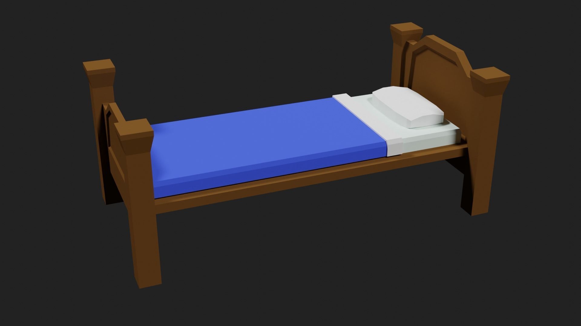 Lowpoly Bed wooden with sheets Low-poly 3D model_4