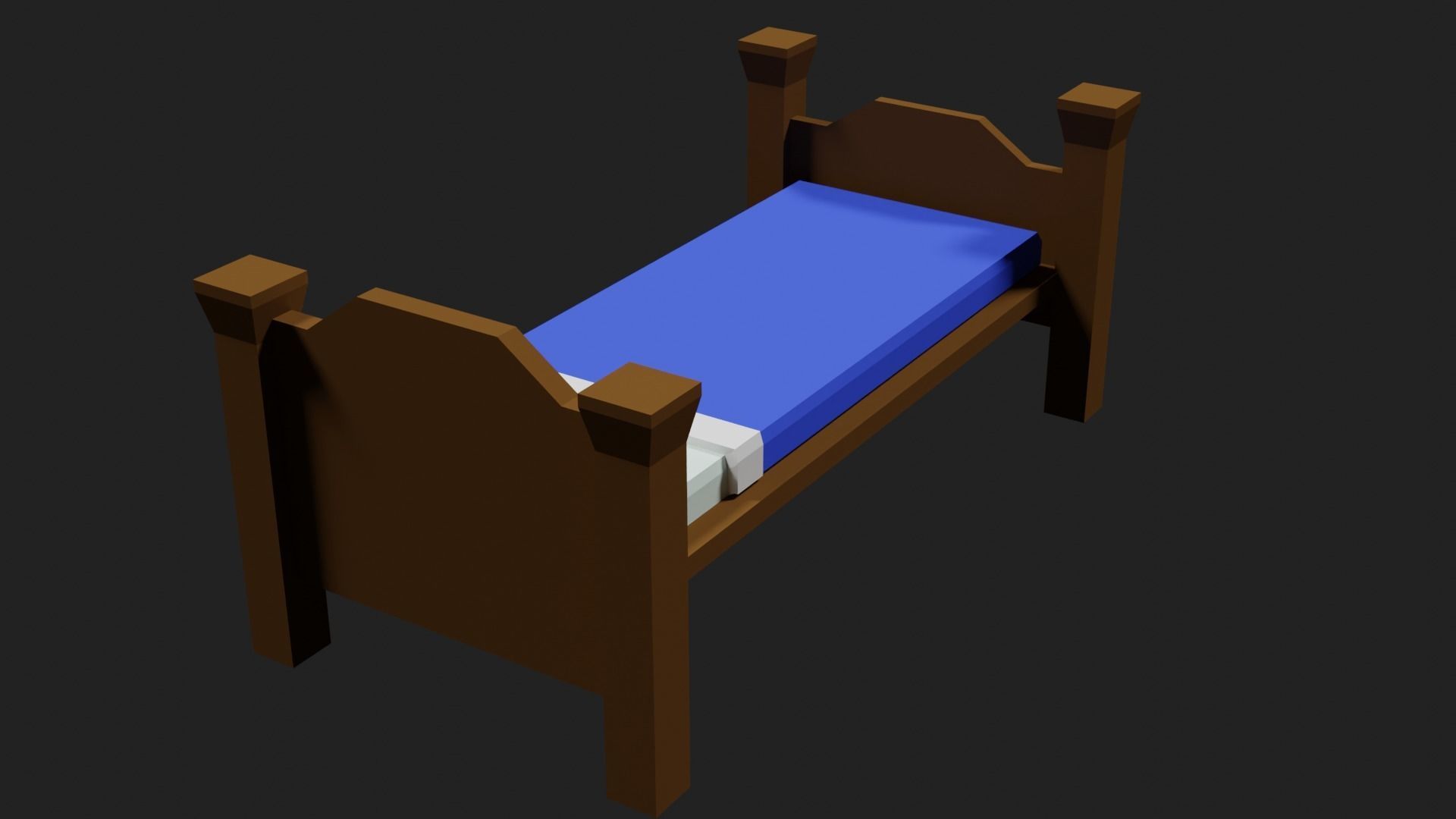 Lowpoly Bed wooden with sheets Low-poly 3D model_15