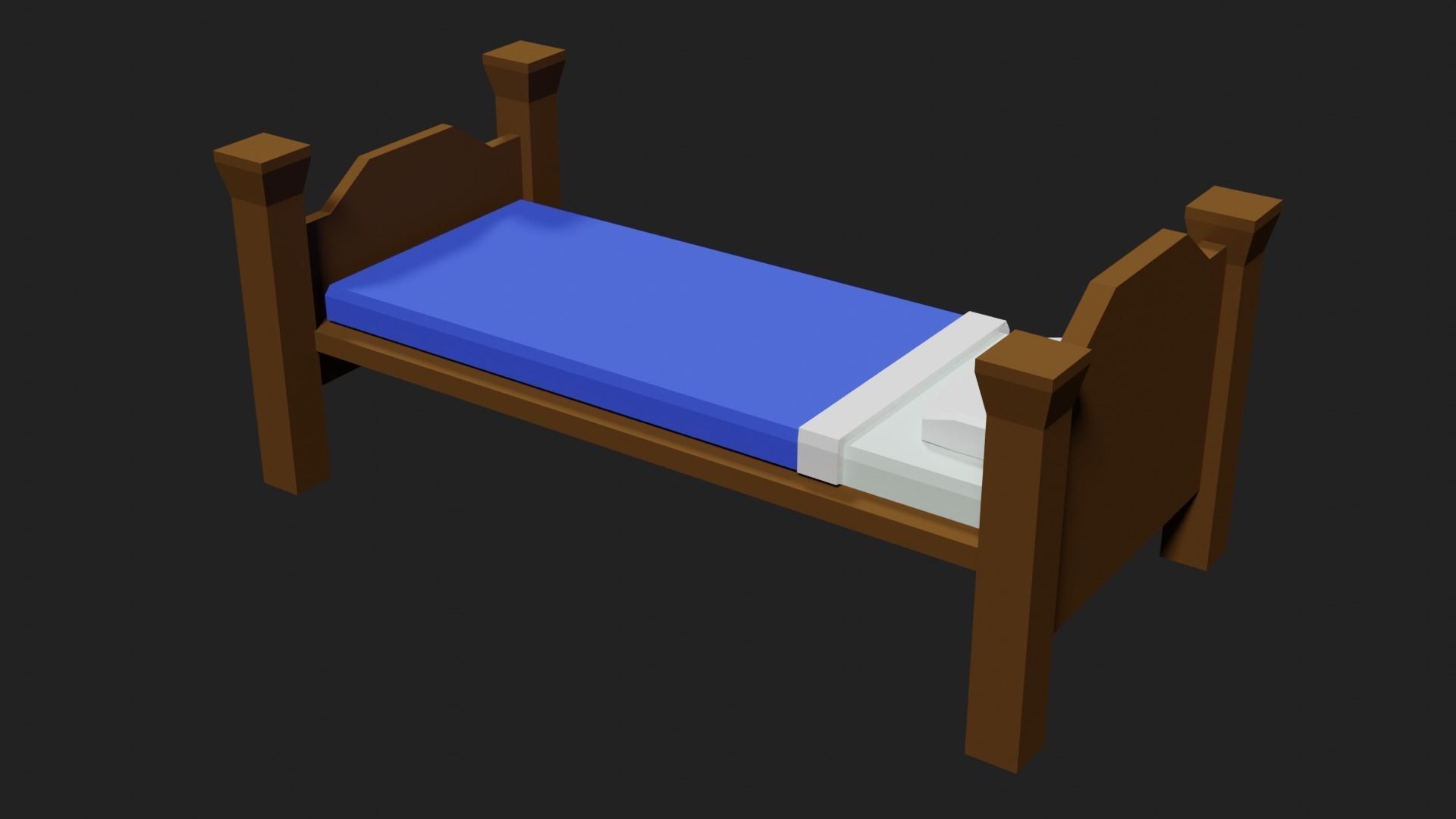 Lowpoly Bed wooden with sheets Low-poly 3D model_8