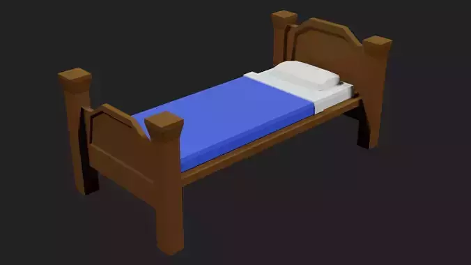 Lowpoly Bed wooden with sheets