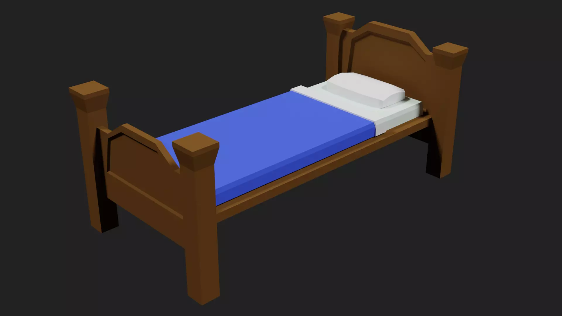 Lowpoly Bed wooden with sheets Low-poly 3D model_0