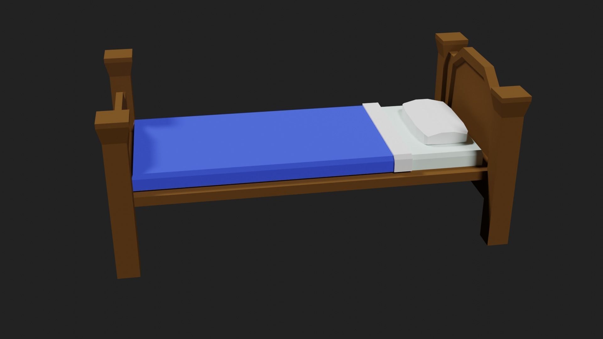 Lowpoly Bed wooden with sheets Low-poly 3D model_5