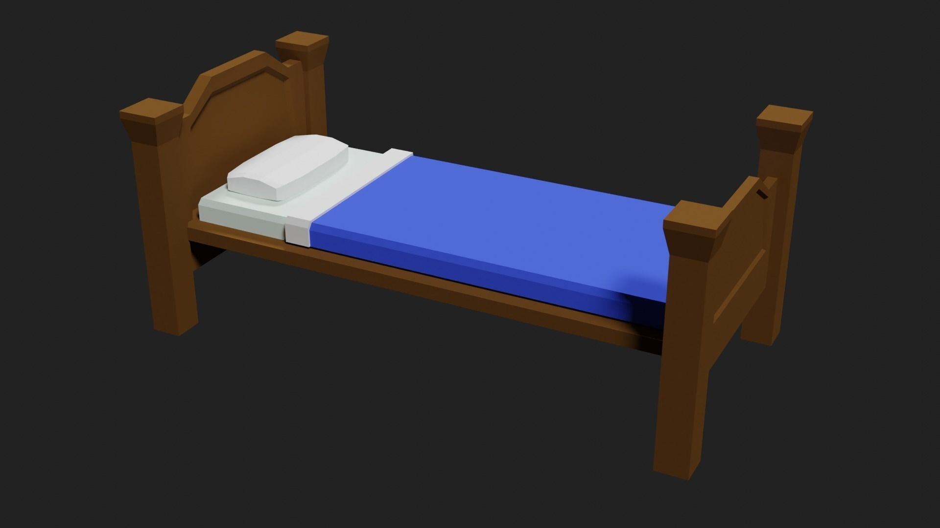 Lowpoly Bed wooden with sheets Low-poly 3D model_23