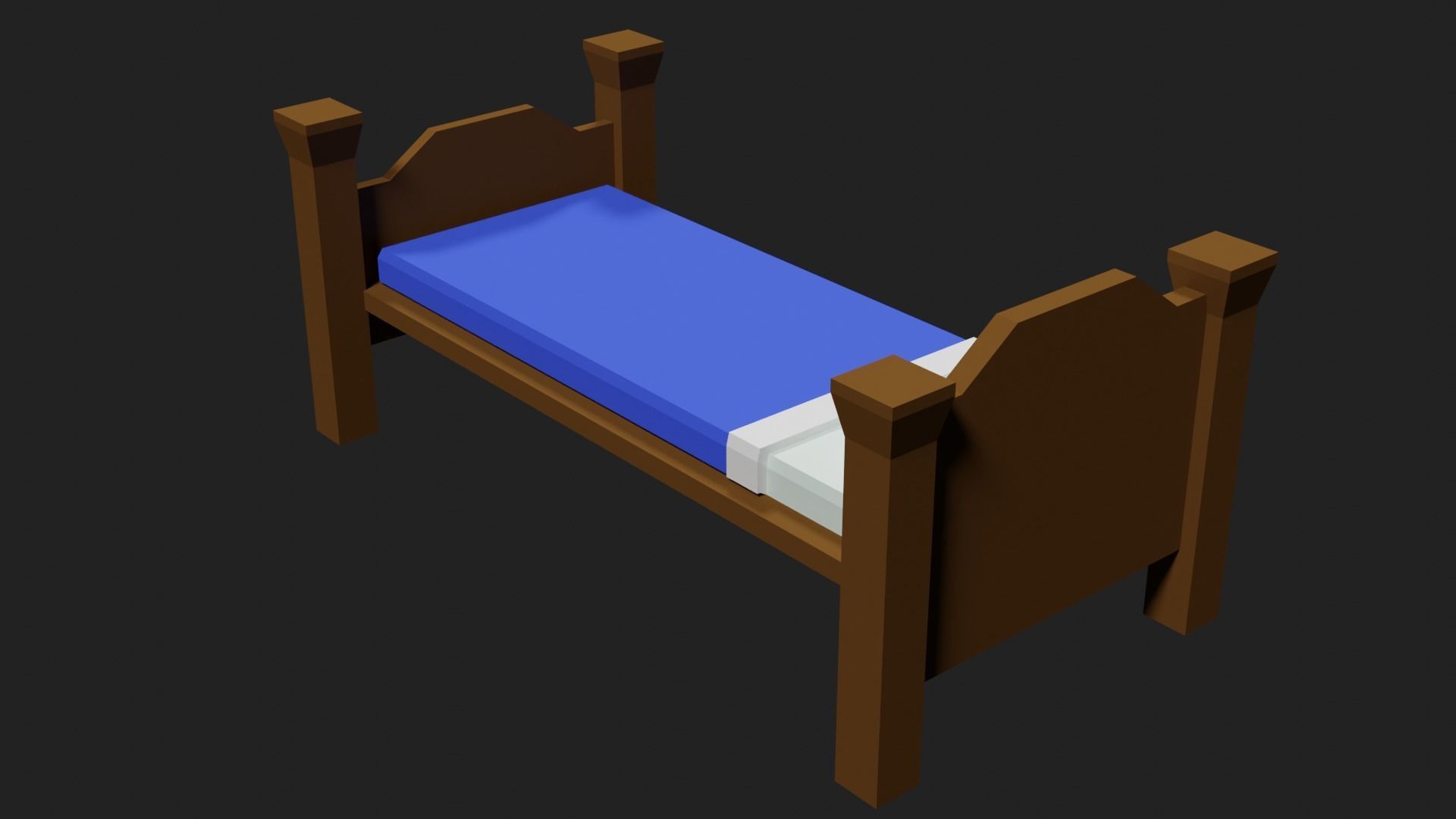 Lowpoly Bed wooden with sheets Low-poly 3D model_9
