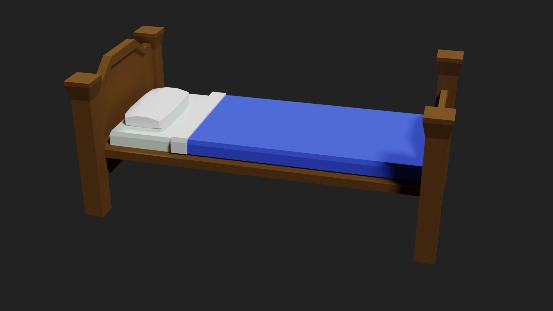 Lowpoly Bed wooden with sheets Low-poly 3D model_22