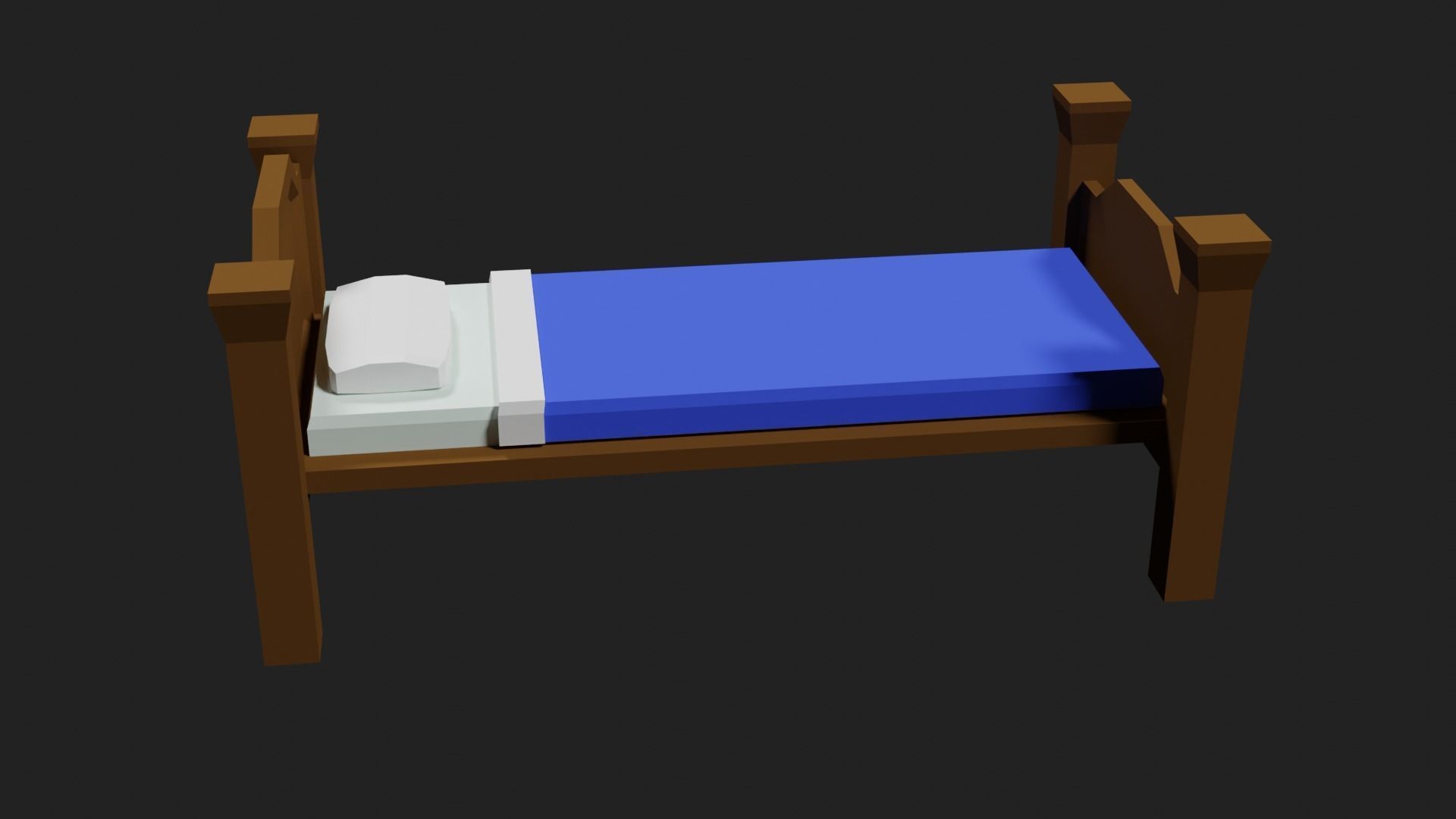 Lowpoly Bed wooden with sheets Low-poly 3D model_20