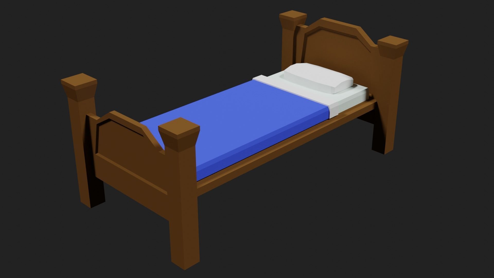 Lowpoly Bed wooden with sheets Low-poly 3D model_32