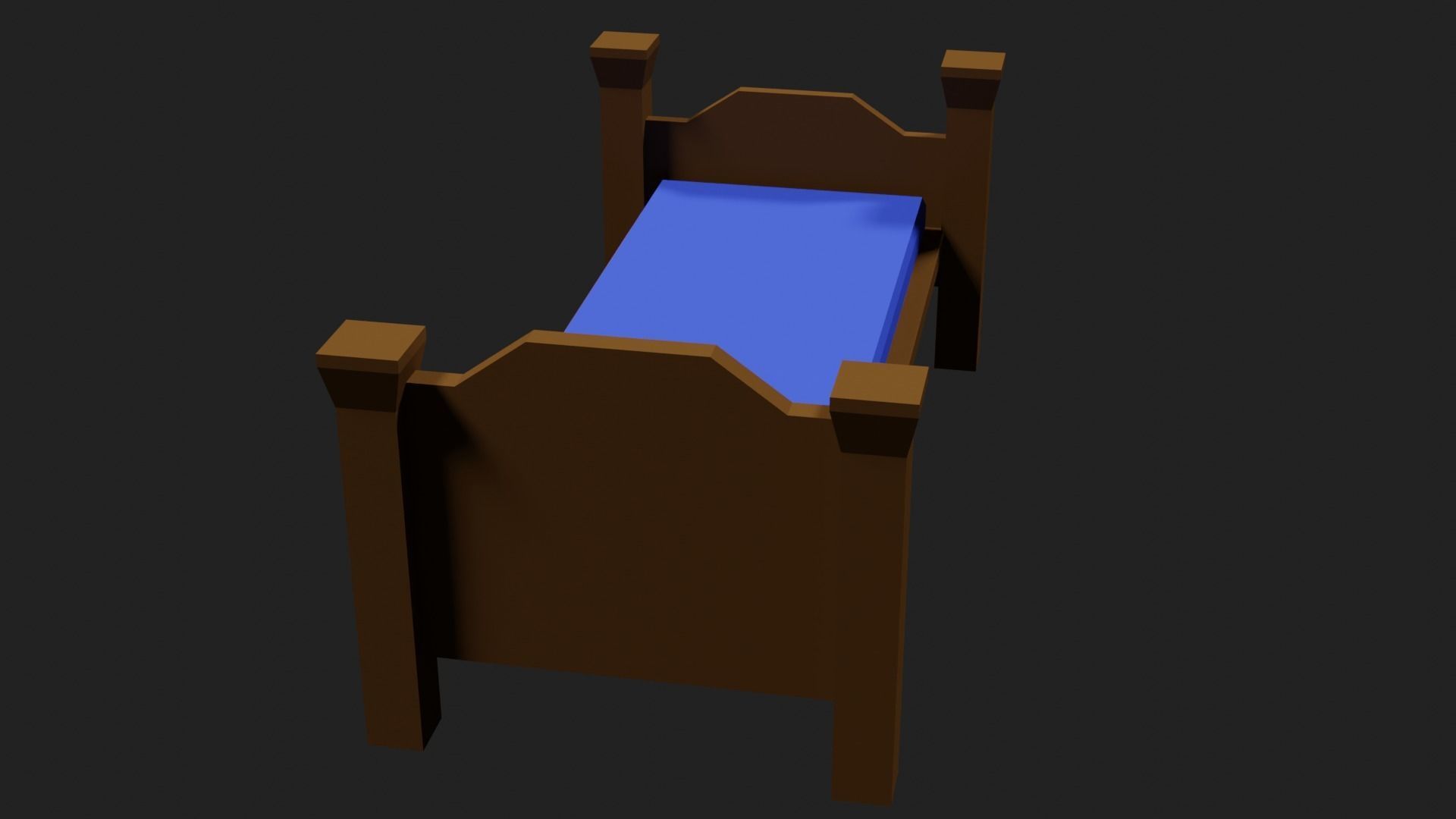 Lowpoly Bed wooden with sheets Low-poly 3D model_13