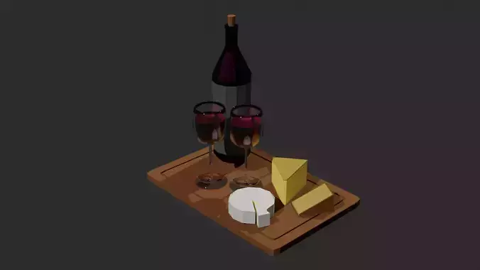 Lowpoly Wine-Cheese Plate