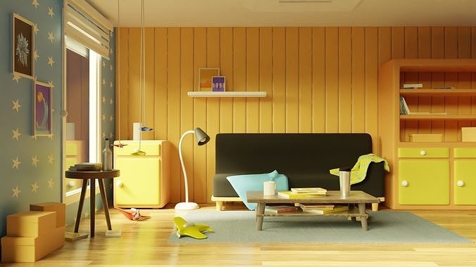 Living Room Cartoon Environment Style 3D model 3
