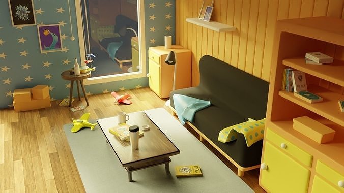 Living Room Cartoon Environment Style 3D model 6