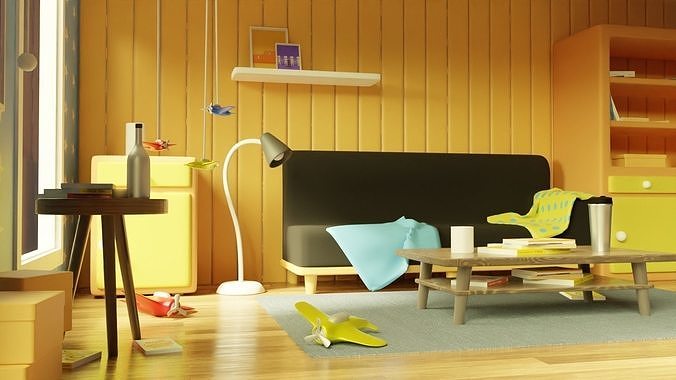 Living Room Cartoon Environment Style 3D model 7
