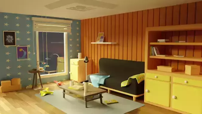 Living Room Cartoon Environment Style 3D model