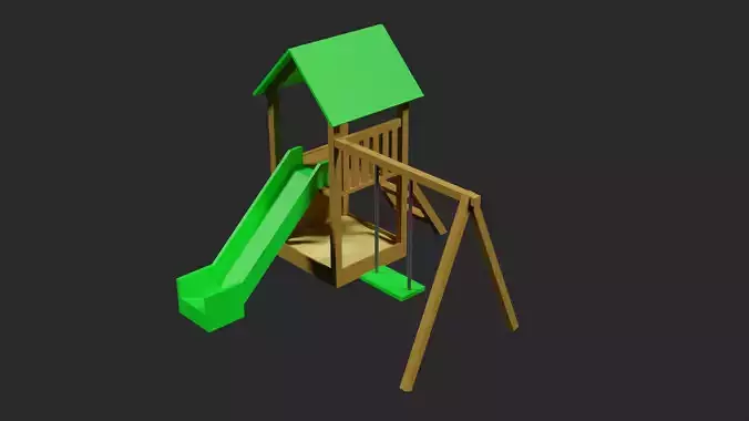 Lowpoly Playground wooden swing set