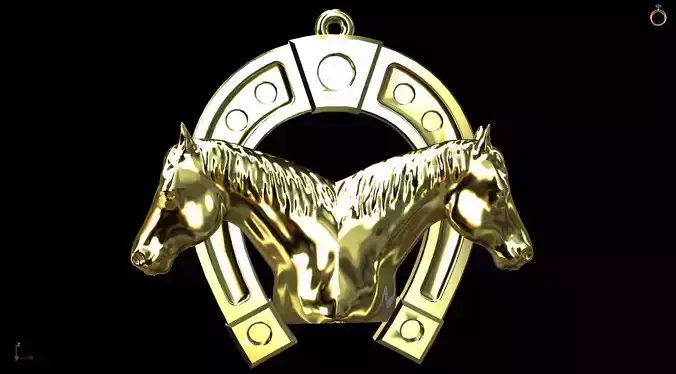 Horseshoe pendant 2 horses