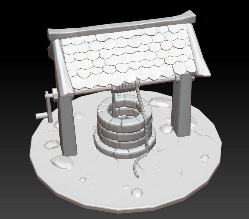 The Well low poly water with roof 3D model_6