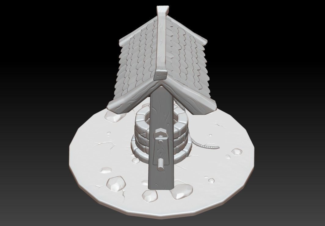 The Well low poly water with roof 3D model_5