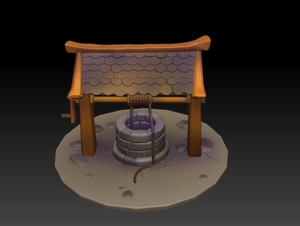The Well low poly water with roof 3D model_8