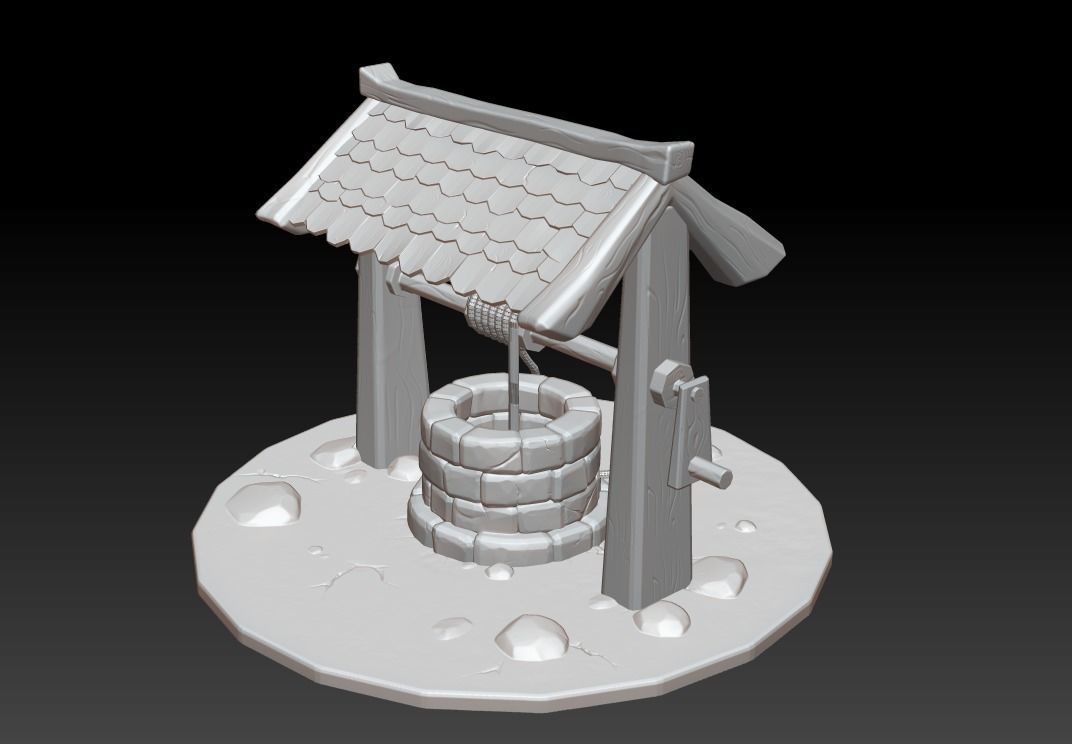 The Well low poly water with roof 3D model_4
