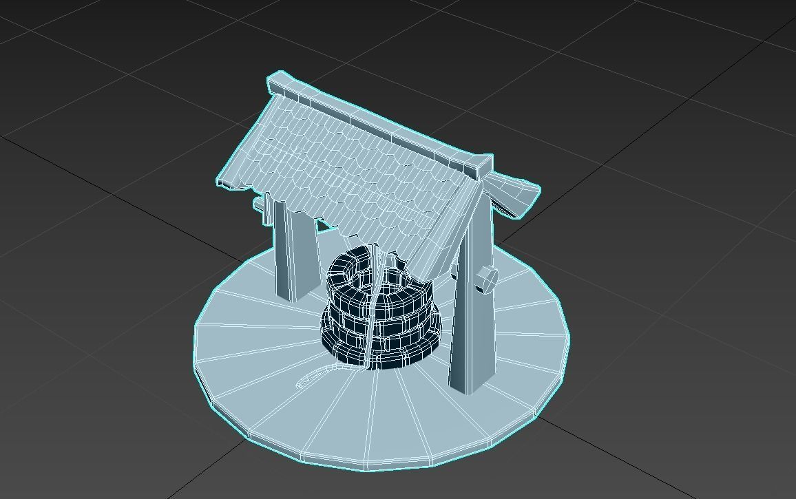 The Well low poly water with roof 3D model_3